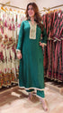 Emerald Green Long Kurta with Pant - Jacquard Silk